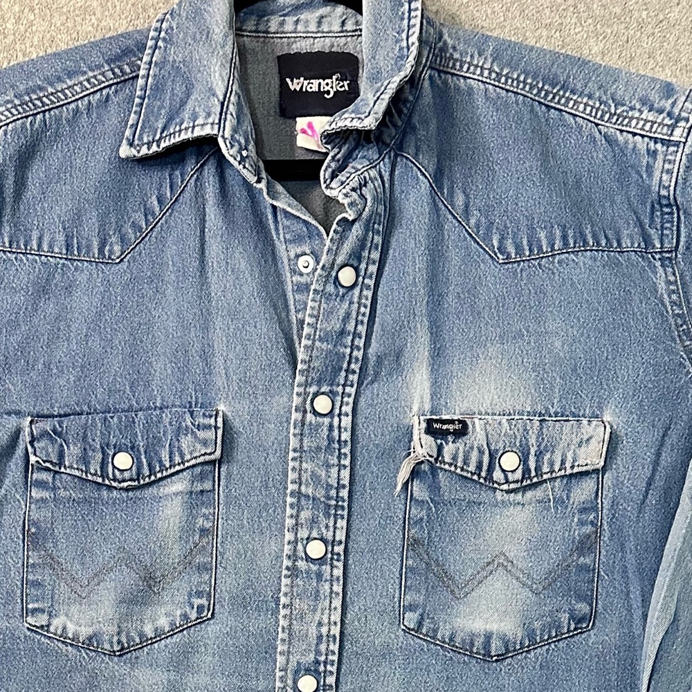 Wrangler Vintage Western Pearl Snap Work Cowboy Button Down size L - Picture 10 of 11